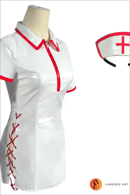 Nurse Costume Shirt Dress - Anime Fantasy Roleplay Ready - Lingerie Hut - Clubwear • Cutout • Evening Wear • Halloween