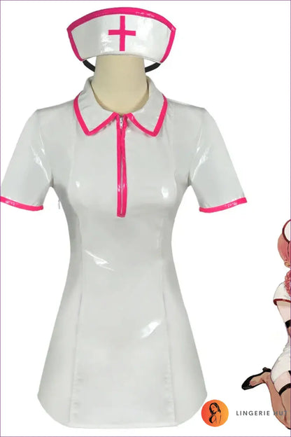 Nurse Costume Shirt Dress - Anime Fantasy Roleplay Ready - Lingerie Hut - Clubwear • Cutout • Evening Wear • Halloween