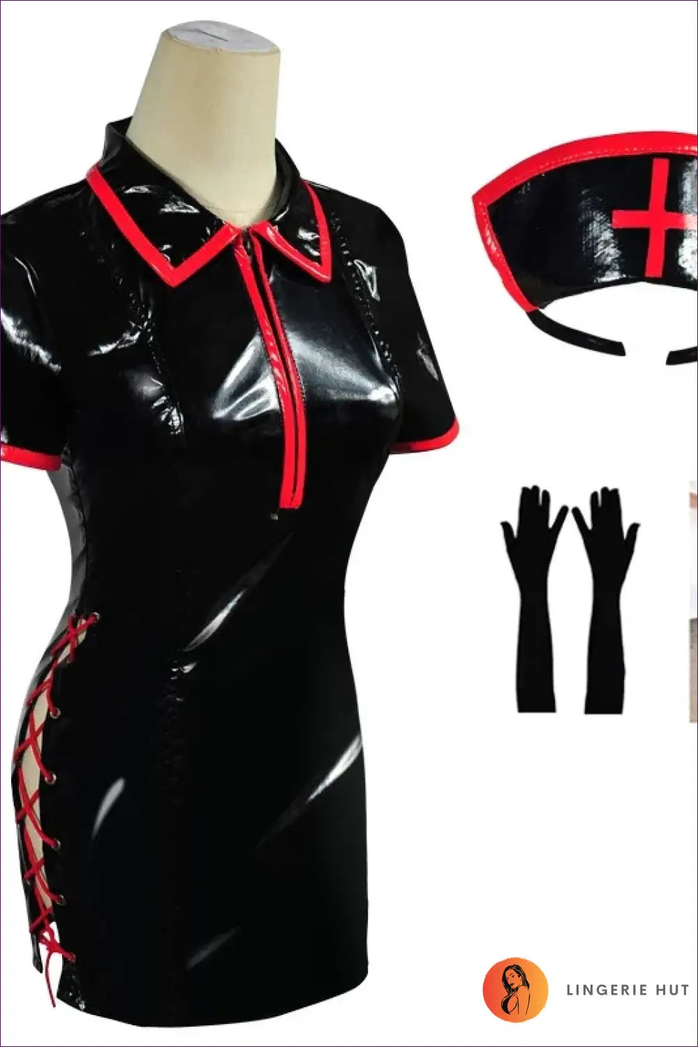 Nurse Costume Shirt Dress - Anime Fantasy Roleplay Ready - Black Dress / s - Lingerie Hut - Clubwear • Cutout • Evening