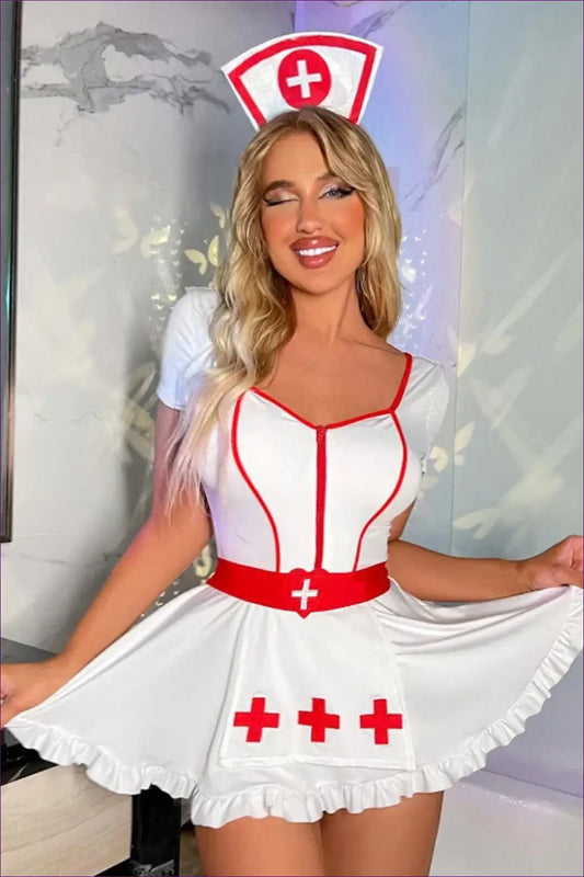 Nurse Costume with Skater Skirt & Headband - Whimsical Confidence - Outfit Set - Lingerie Hut - Halloween • Mini • Party