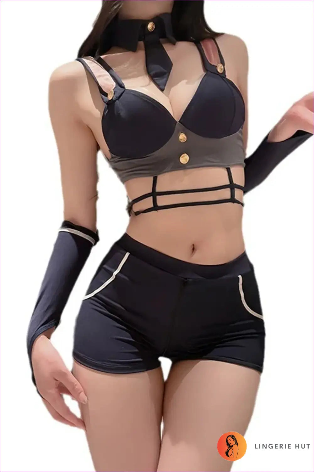Nurse Costume with Tie-front Crop Top - Caretaker Charm - Kytf338c1-blue / s - Halloween • just in • Party • Role Play