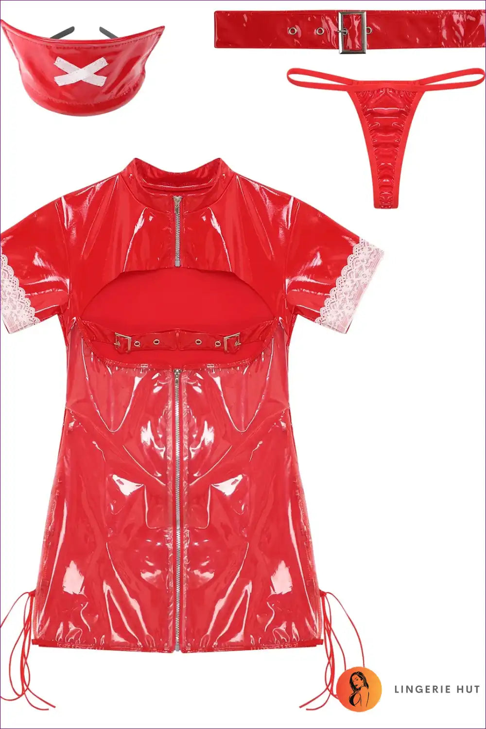 Nurse-inspired Leather Mini Dress & Accessories Lingerie Set for Boudior, Costume, Date Night, Evening Wear,