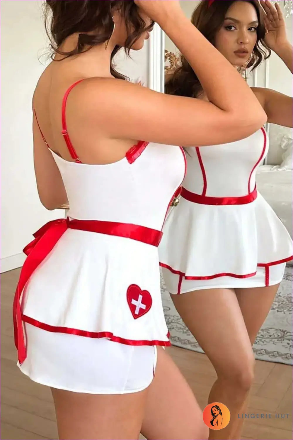 Nurse Peplum Costume with Heart Pocket - Soft Fantasy Night - Babydoll • Boudoir • Halloween • just in - Lingerie Hut