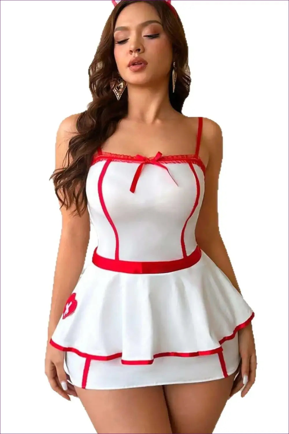 Nurse Peplum Costume with Heart Pocket - Soft Fantasy Night - Babydoll • Boudoir • Halloween • just in - Lingerie Hut