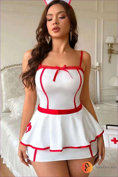 Nurse Peplum Costume with Heart Pocket - Soft Fantasy Night - 01 / s - Babydoll • Boudoir • Halloween