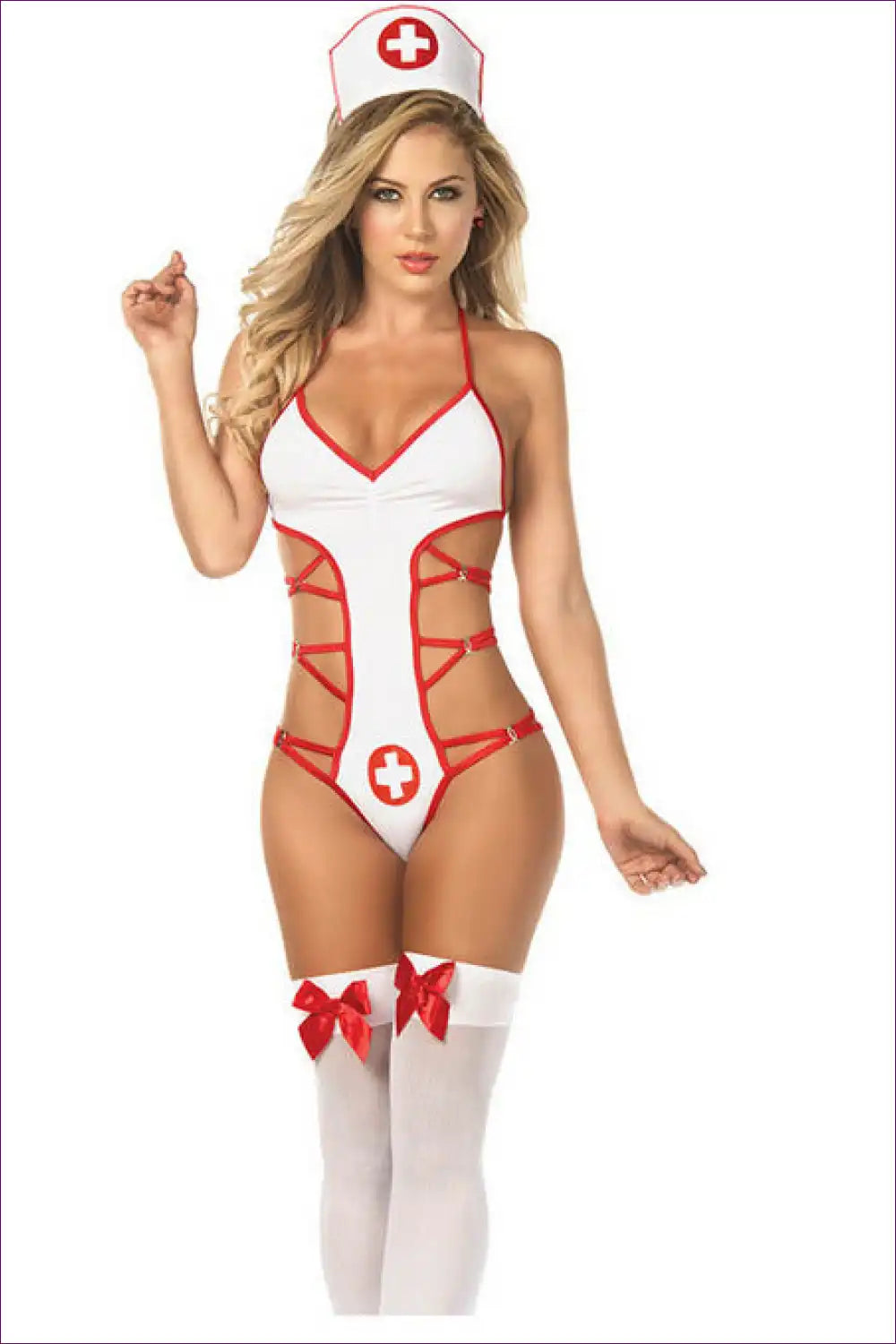 Nurse Role-play Costume - Bare Back White Dress for Costume, Halloween, Nurse, Polyester, Role Play