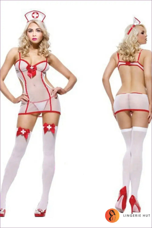 Nurse Role-play Jumpsuit - Mesh Lace Cutout Design for Clubwear, Costume, Cutout, Lace,