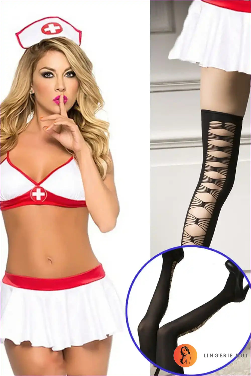 Nurse Roleplay Costume with Crisscross Cap and Bow Skirt - Cosplay Chic for Boudoir, Clubwear, Costume,