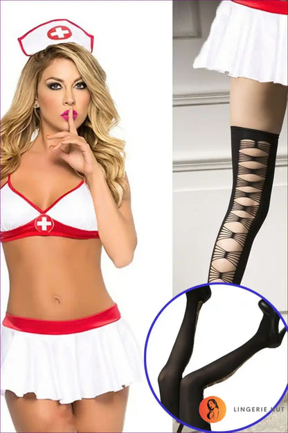 Nurse Roleplay Costume with Crisscross Cap and Bow Skirt - Cosplay Chic for Boudoir, Clubwear, Costume,