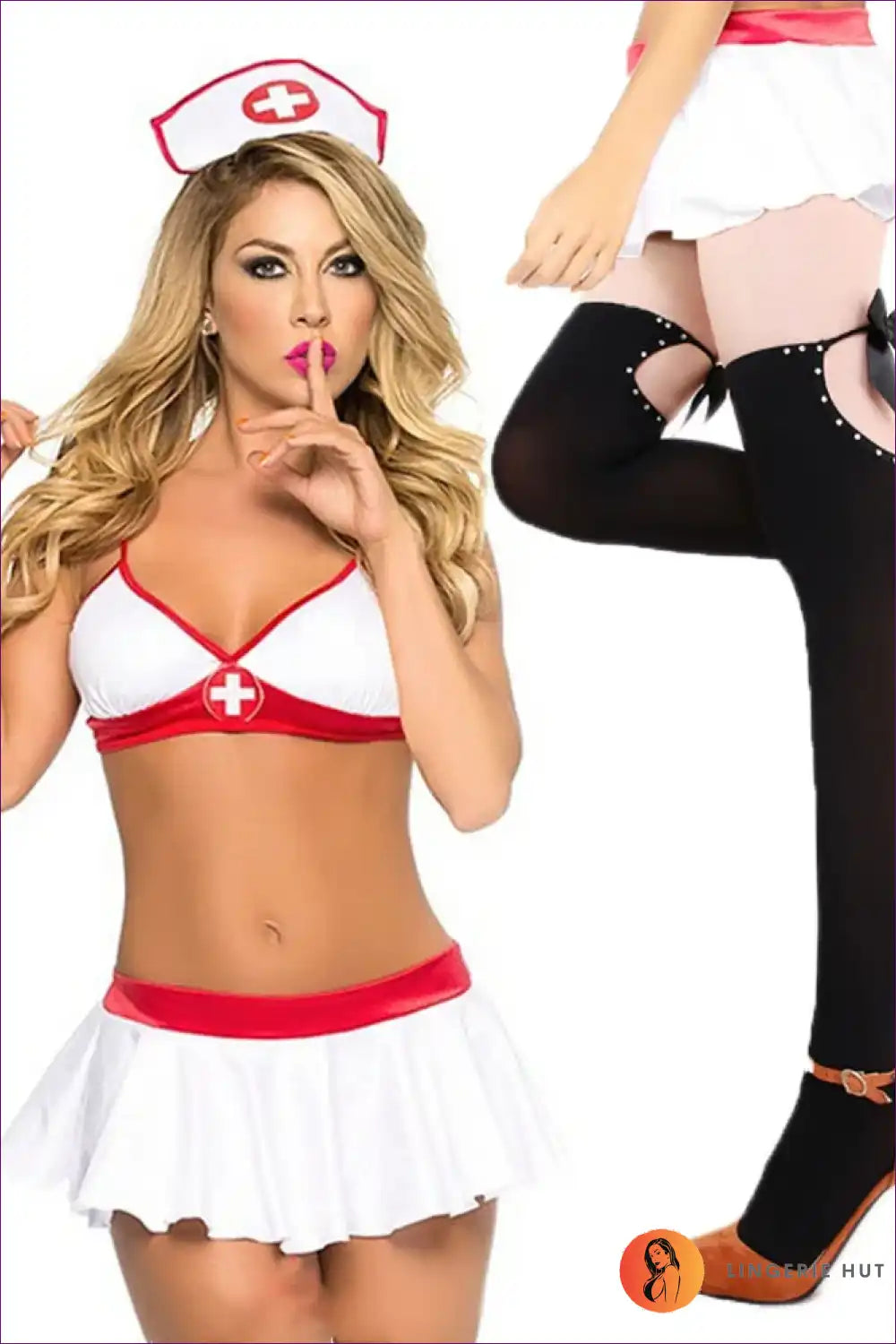 Nurse Roleplay Costume with Crisscross Cap and Bow Skirt - Cosplay Chic for Boudoir, Clubwear, Costume,