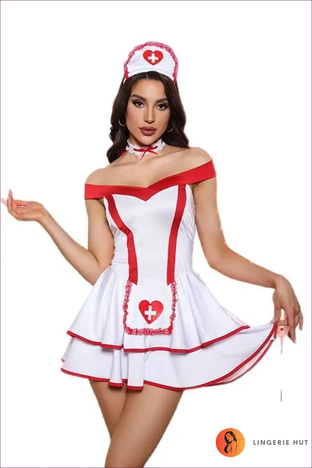 Nurse Roleplay Costume with Cross Apron Pocket - Playful Fantasy - 01 / one Size - Clubwear • Halloween