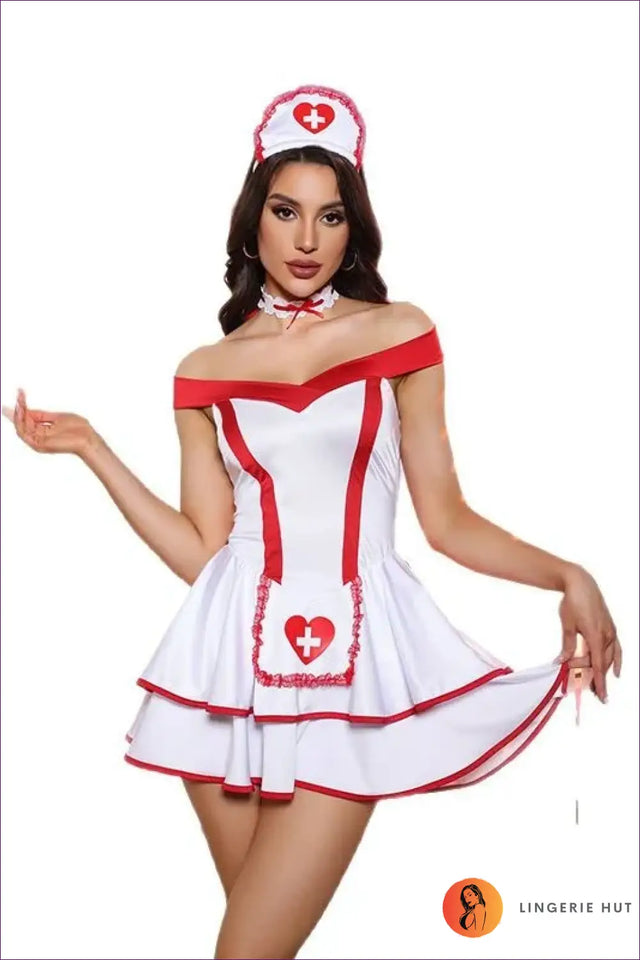 Nurse Roleplay Costume with Cross Apron Pocket - Playful Fantasy