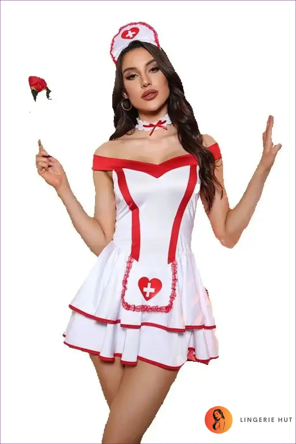 Nurse Roleplay Costume with Cross Apron Pocket - Playful Fantasy - 01 / one Size - Clubwear • Halloween