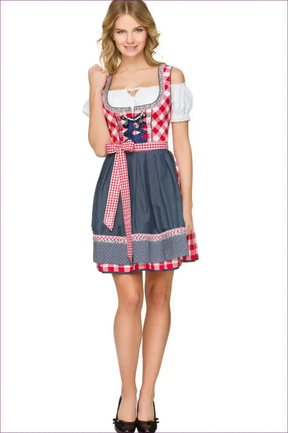 Oktoberfest Beer Maid Costume with Laced Bodice - Modern Twist - Red / s / Costumes - just in • Party - Lingerie Hut
