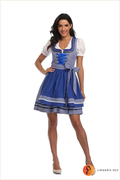 Oktoberfest Dirndl Costume with Corset Lace-up - Beer Hall Nights - Blue / s - Clubwear • just in • Night