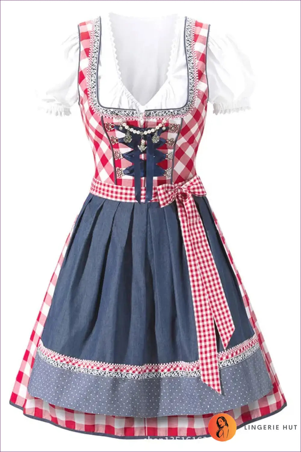 Oktoberfest Dirndl Costume with Bow Apron - Alpine Elegance - just in • Maid • Party - Lingerie Hut