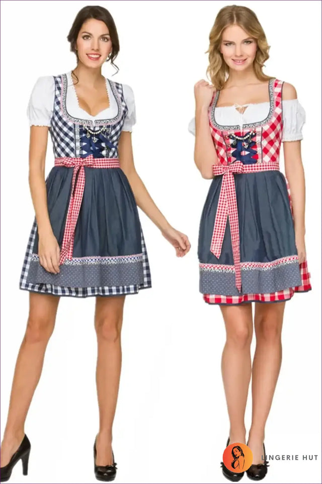 Oktoberfest Dirndl Costume with Bow Apron - Alpine Elegance