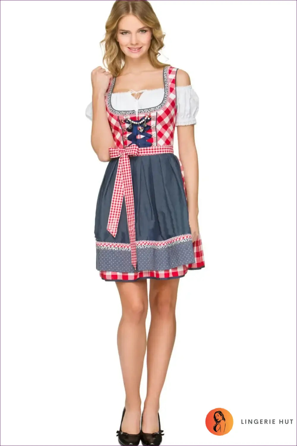 Oktoberfest Dirndl Costume with Bow Apron - Alpine Elegance - Red / s - just in • Maid • Party - Lingerie Hut