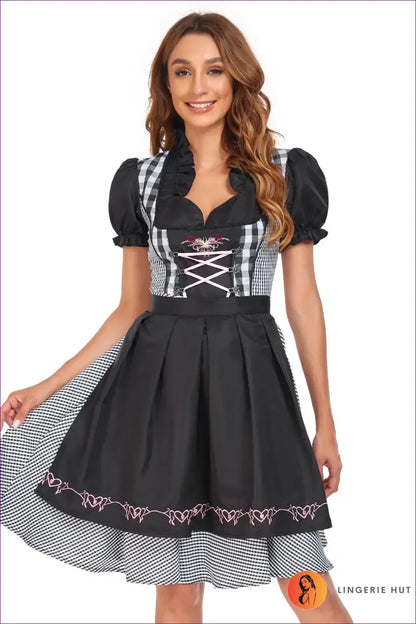Oktoberfest Dirndl Costume with Ruffle Blouse - Alpine Charm - Cowboy Dark Black / s - just in • Party • Role Play
