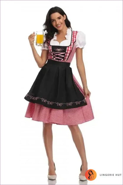 Oktoberfest Dirndl Costume with Ruffle Blouse - Alpine Charm - Plaid Black / s - just in • Party • Role Play - Lingerie