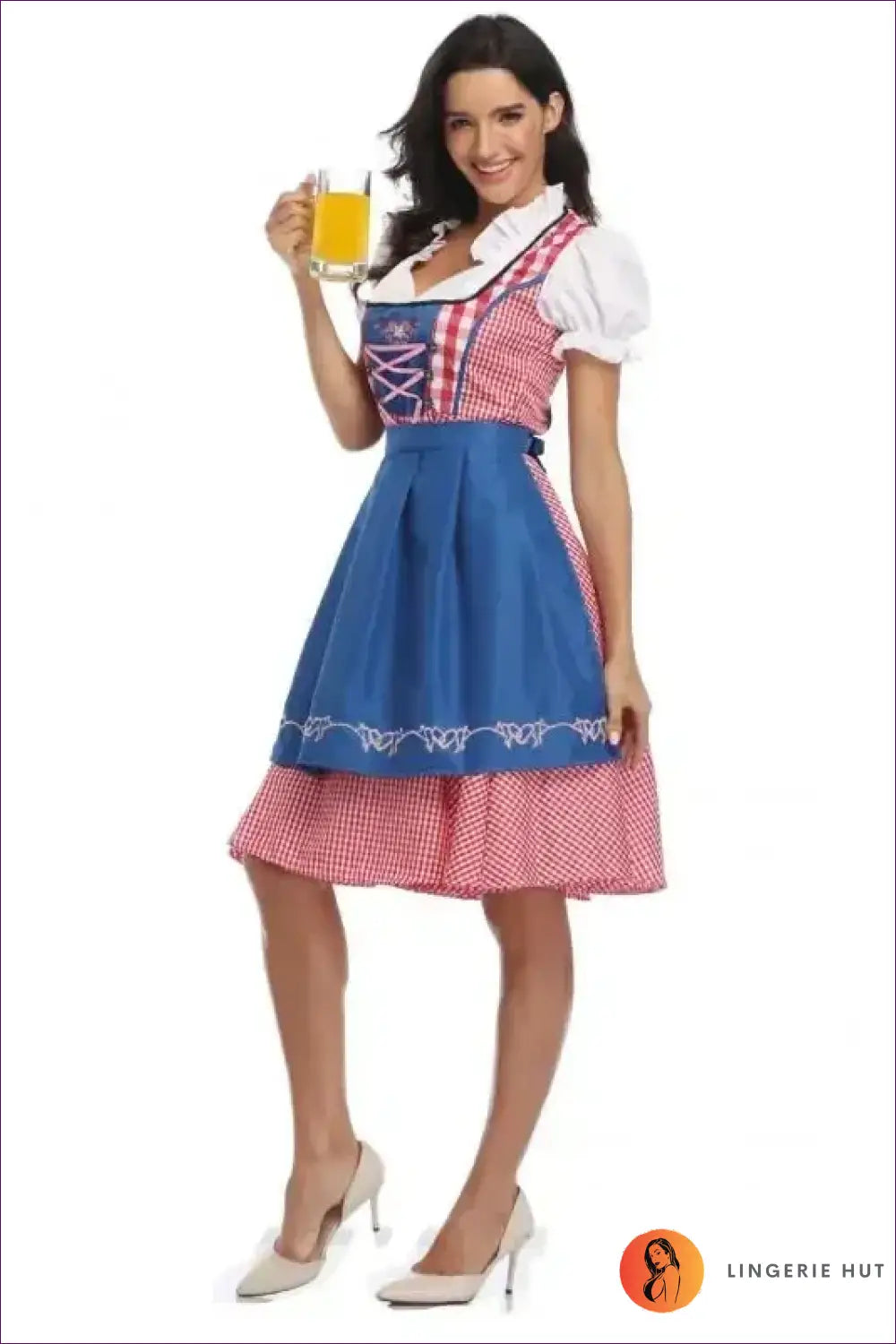 Oktoberfest Dirndl Costume with Ruffle Blouse - Alpine Charm - Plaid Blue / s - just in • Party • Role Play - Lingerie