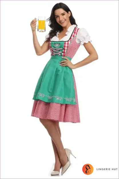 Oktoberfest Dirndl Costume with Ruffle Blouse - Alpine Charm - Plaid Green / s - just in • Party • Role Play - Lingerie