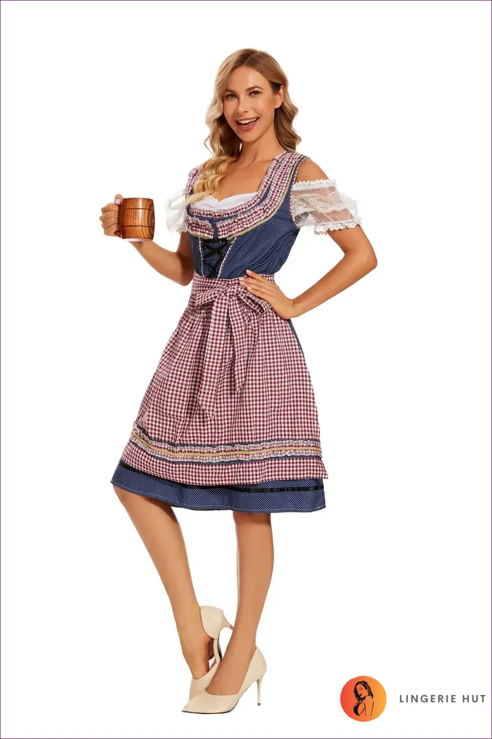Oktoberfest Dirndl Costume with Tie Apron - Sweetheart Style - just in • Maid • Party - Lingerie Hut