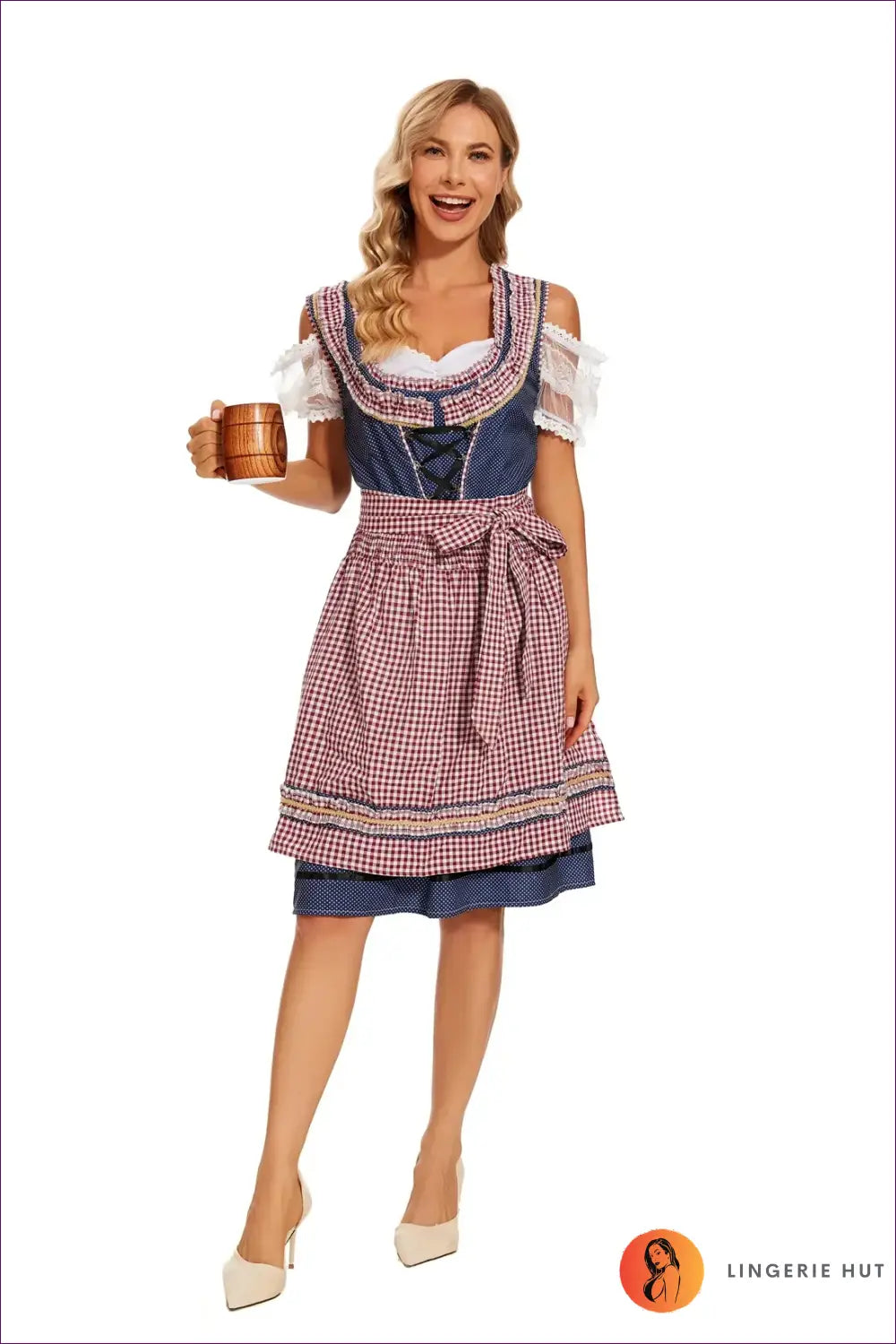 Oktoberfest Dirndl Costume with Tie Apron - Sweetheart Style - just in • Maid • Party - Lingerie Hut