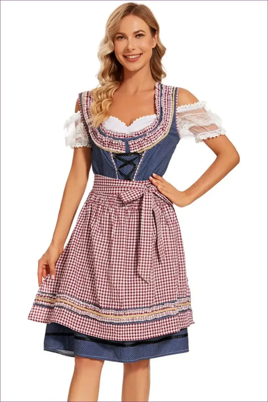 Oktoberfest Dirndl Costume with Tie Apron - Sweetheart Style - just in • Maid • Party - Lingerie Hut
