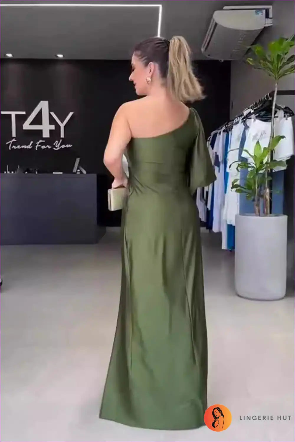 Olive Enchantment One-shoulder Gown - Sophisticated Elegance for a Line, Bridal, Dress, Everyday, Glamour