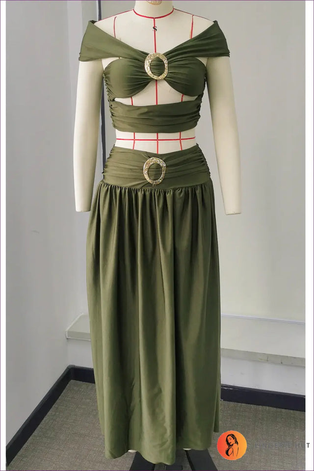 Ring-Buckle Crop Top and Maxi Skirt Set - Riviera Evenings