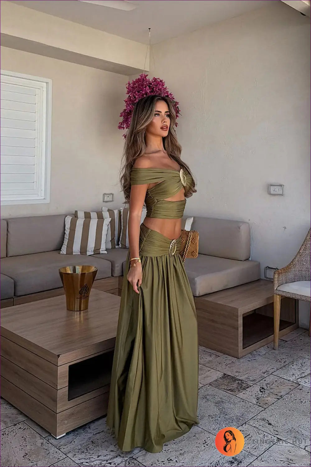 Ring-buckle Crop Top and Maxi Skirt Set - Riviera Evenings - co Ord - Evening Wear • just in • Lingerie Hut