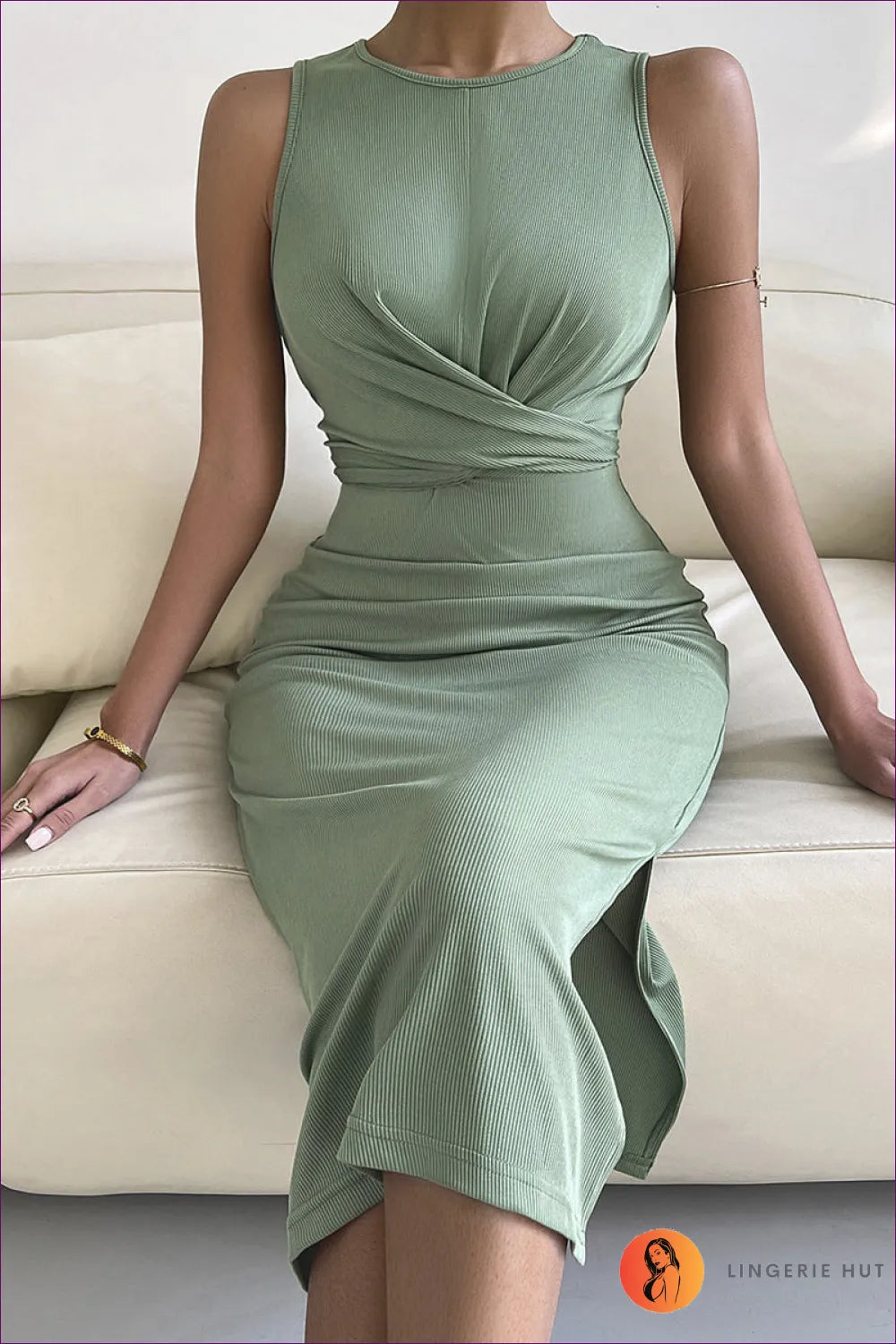 Olive Twist Jersey Dress - Effortless Elegance
