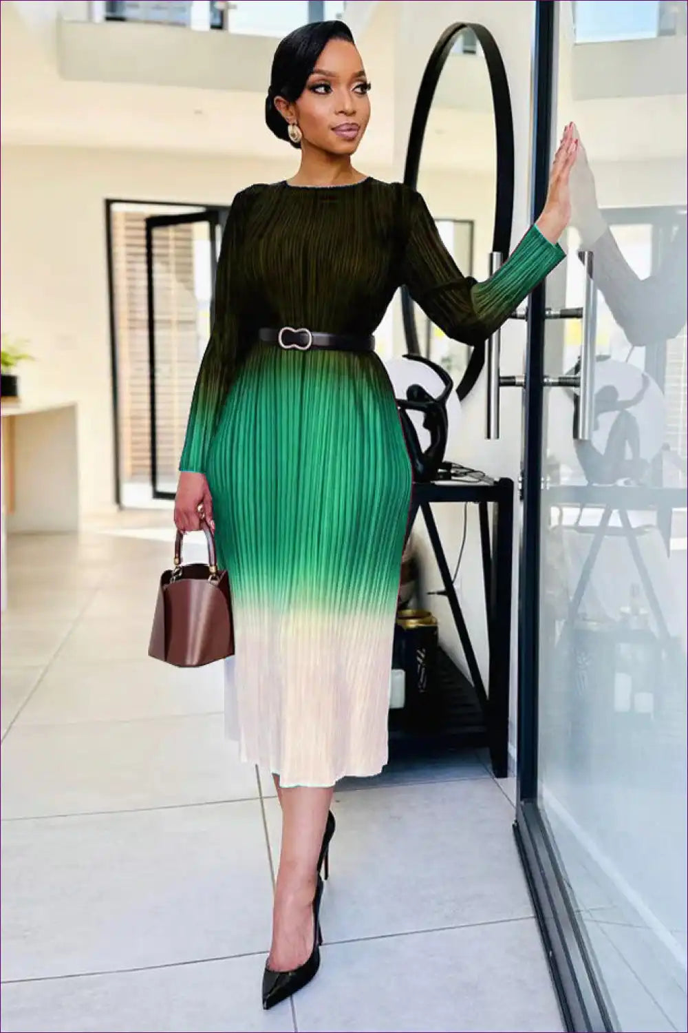 Ombre Pleated Dress with Gradient Design - Artistic Flow