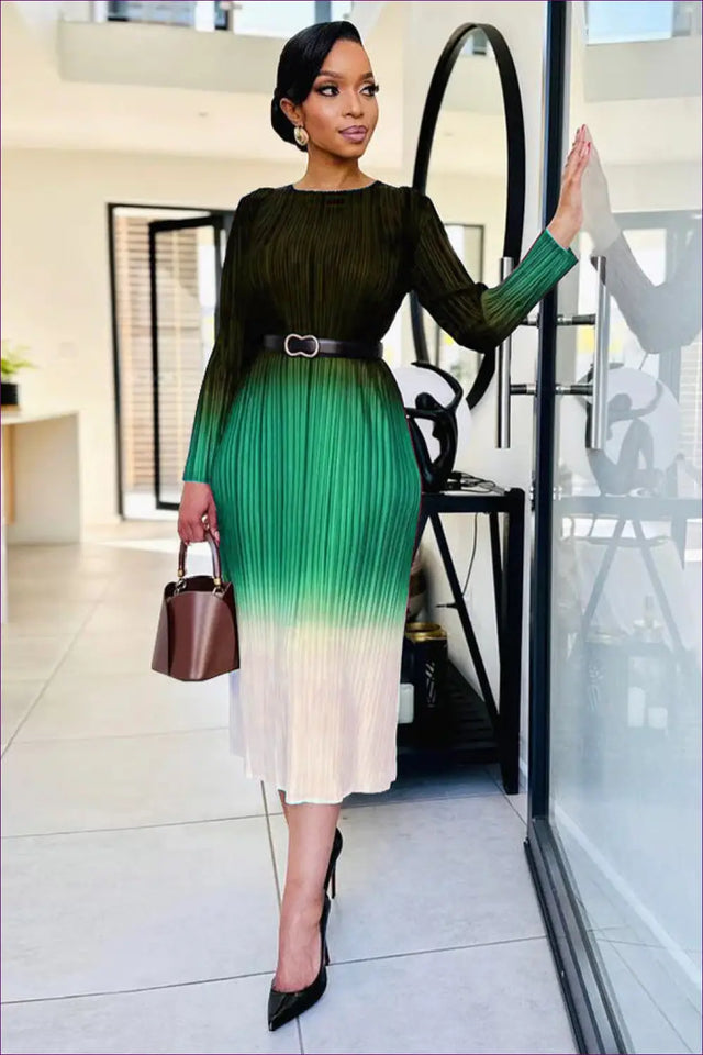 Ombre Pleated Midi Dress - Artistic Ease for Every Occasion