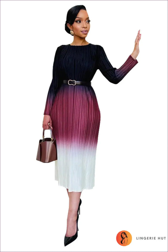 Ombre Pleated Midi Dress - Artistic Ease for Every Occasion