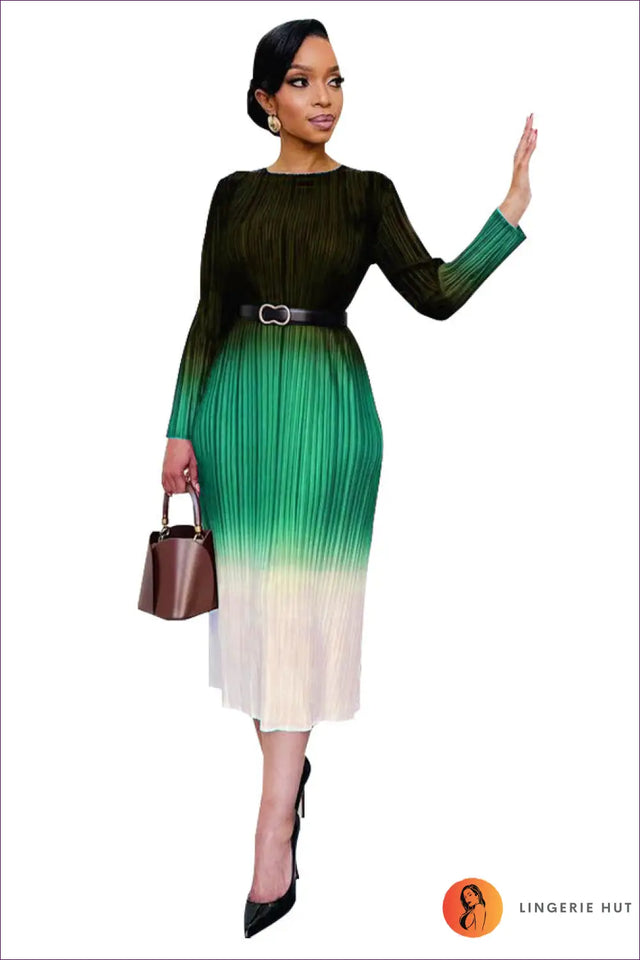 Ombre Pleated Midi Dress - Artistic Ease for Every Occasion