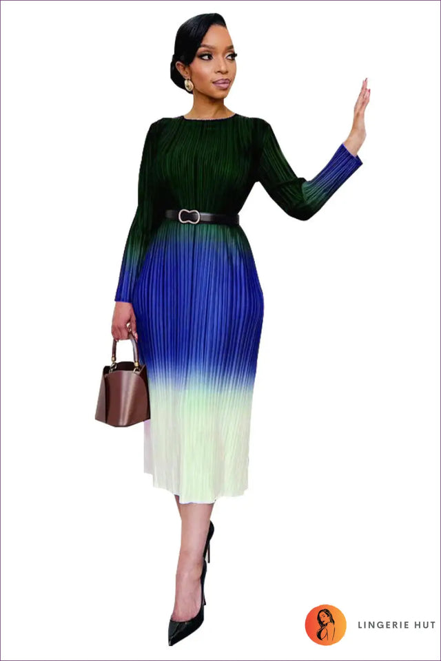 Ombre Pleated Midi Dress - Artistic Ease for Every Occasion