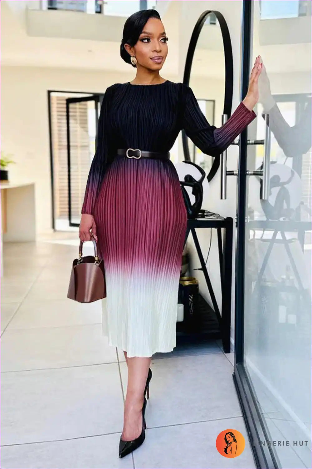 Ombre Pleated Dress with Gradient Design - Artistic Flow