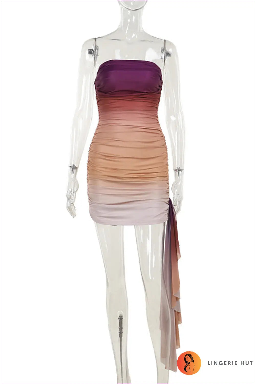 Ombre Ruched Mini Dress - Sunset Glam for Clubwear, Date Night, Dress, Glamour,