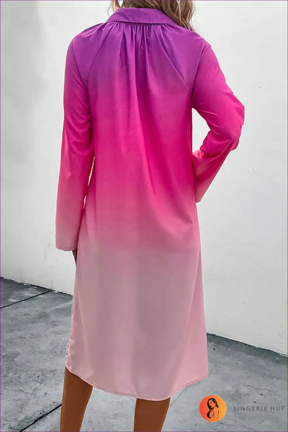 Ombre Shirt Dress with Button Front - Gradient Style for Casual, Everyday, Midi, Polyester,