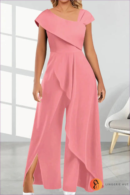 Elevate Your Seasonal Wardrobe With Our One-shoulder Loose Jumpsuit. Designed Elegant Simplicity