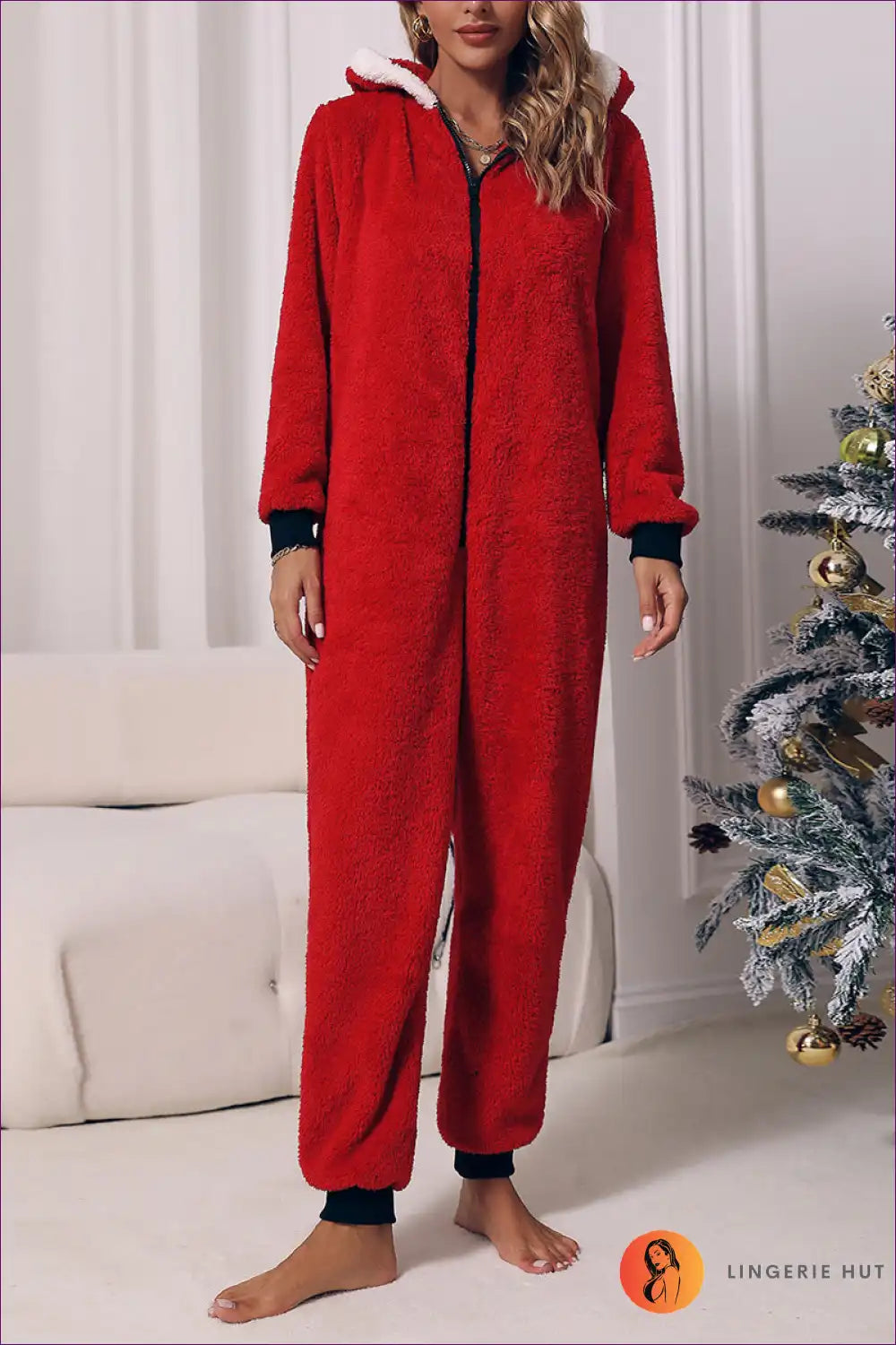 Snuggle Up In Lingerie Hut’s Plush Onesie Round Neck Jumpsuit. Ultimate Winter Comfort. Limited Stock—act