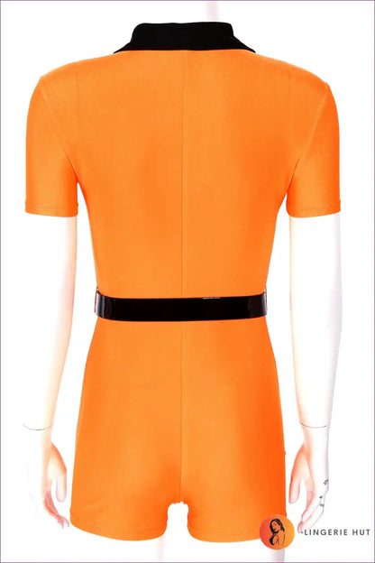 Orange Prisoner Jumpsuit Costume with Belt - Festival Ready for Casual, Clubwear, Costume, Everyday, Halloween