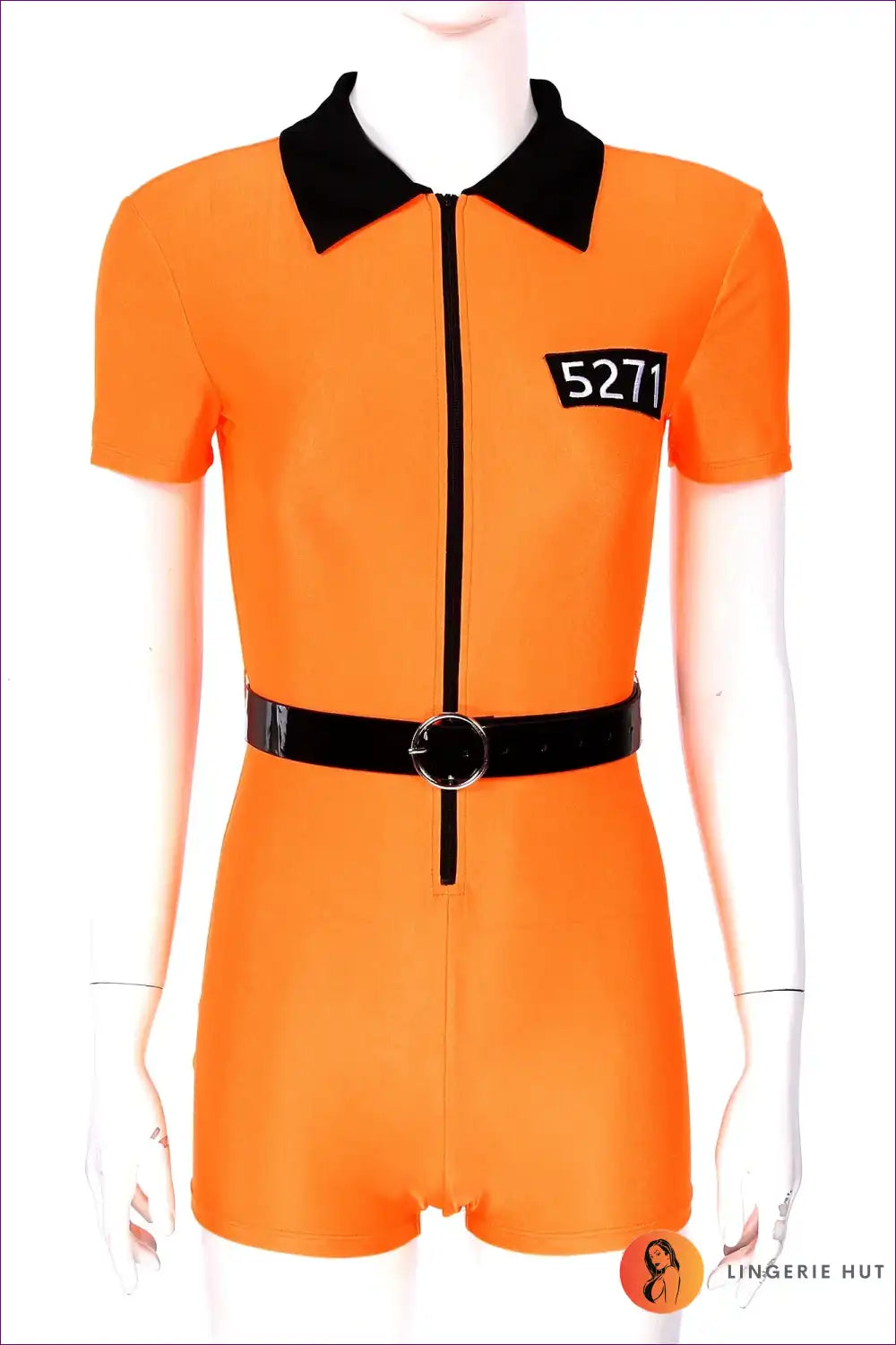 Orange Prisoner Jumpsuit Costume with Belt - Festival Ready for Casual, Clubwear, Costume, Everyday, Halloween