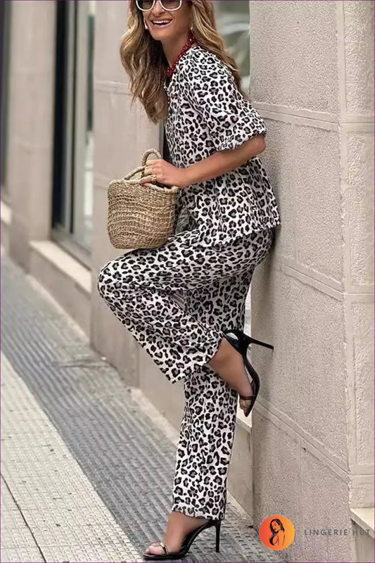 Co Ord with Leopard Print Pattern - Playful Statement Energy - Lingerie Hut - Animal • Autumn • Blouse • Casual