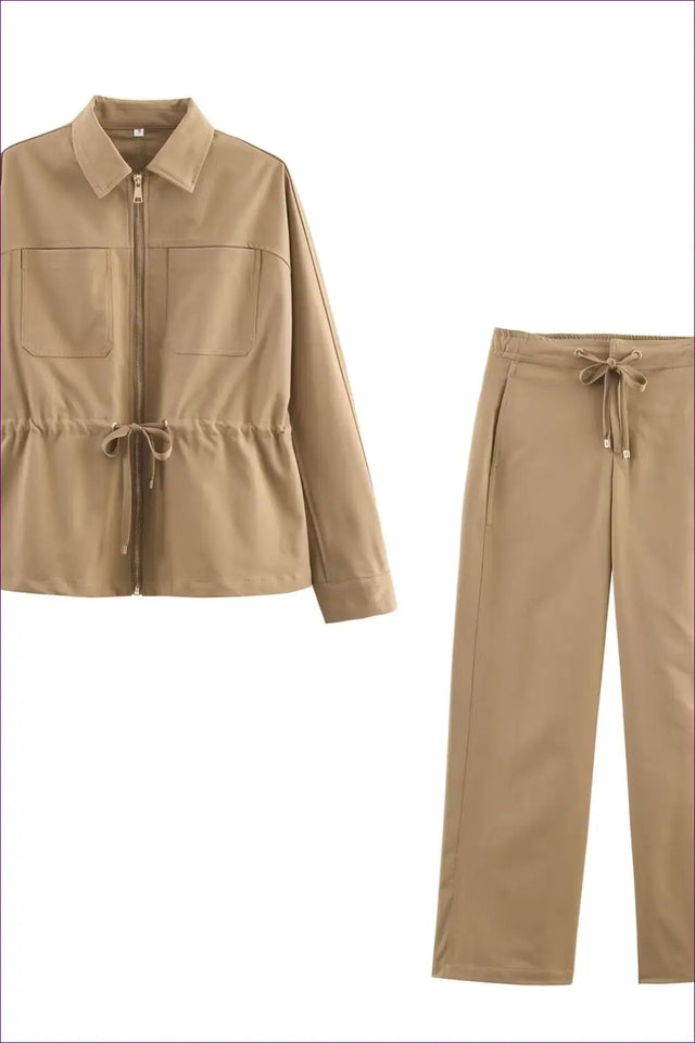 Co Ord Set with Collared Top & Wide-Leg Trousers - Effortless Ease