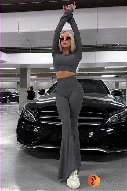 Co-ord Set with Flare Trousers - Seventies Revival for All Season, Casual, co Ord, Crop, Evening Wear