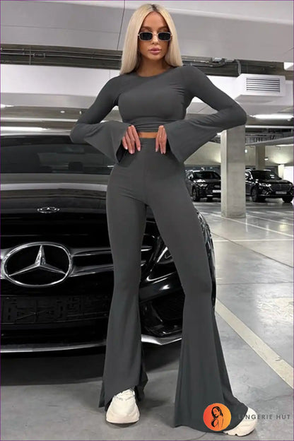 Co-ord Set with Flare Trousers - Seventies Revival for All Season, Casual, co Ord, Crop, Evening Wear