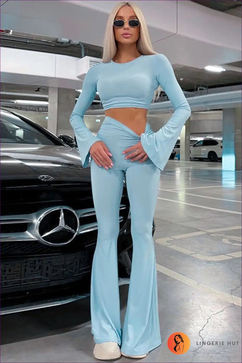 Co-ord Set with Flare Trousers - Seventies Revival for All Season, Casual, co Ord, Crop, Evening Wear